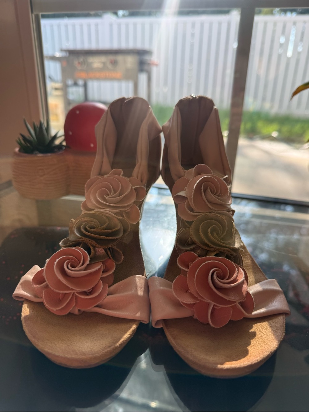 Women’s Pink Floral Open-Toe Heels